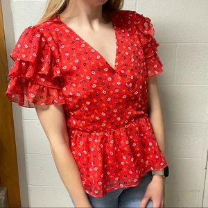 Madewell Ruffled Peplum Top in Prairie Posies